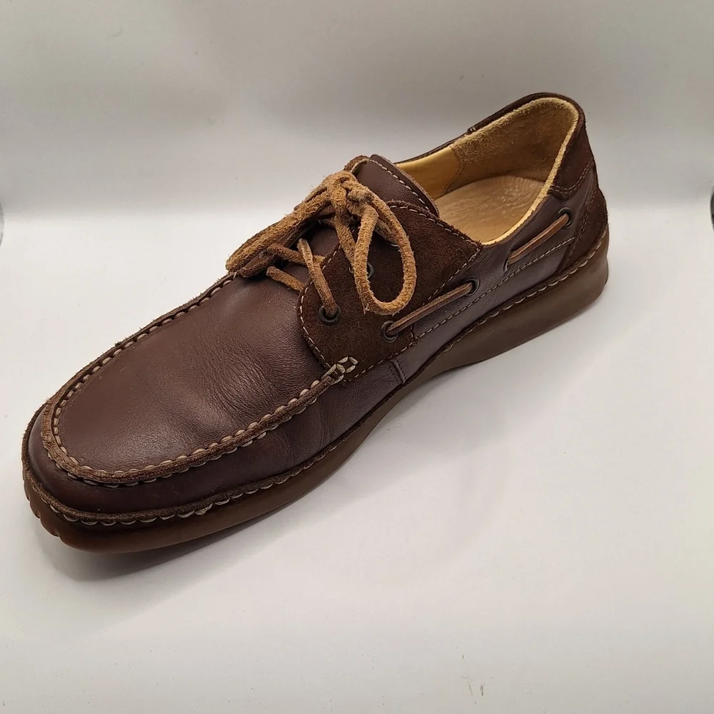 Men's ECCO 10/10.5 Brown Leather Boat Shoes - Classic Lace-Up
